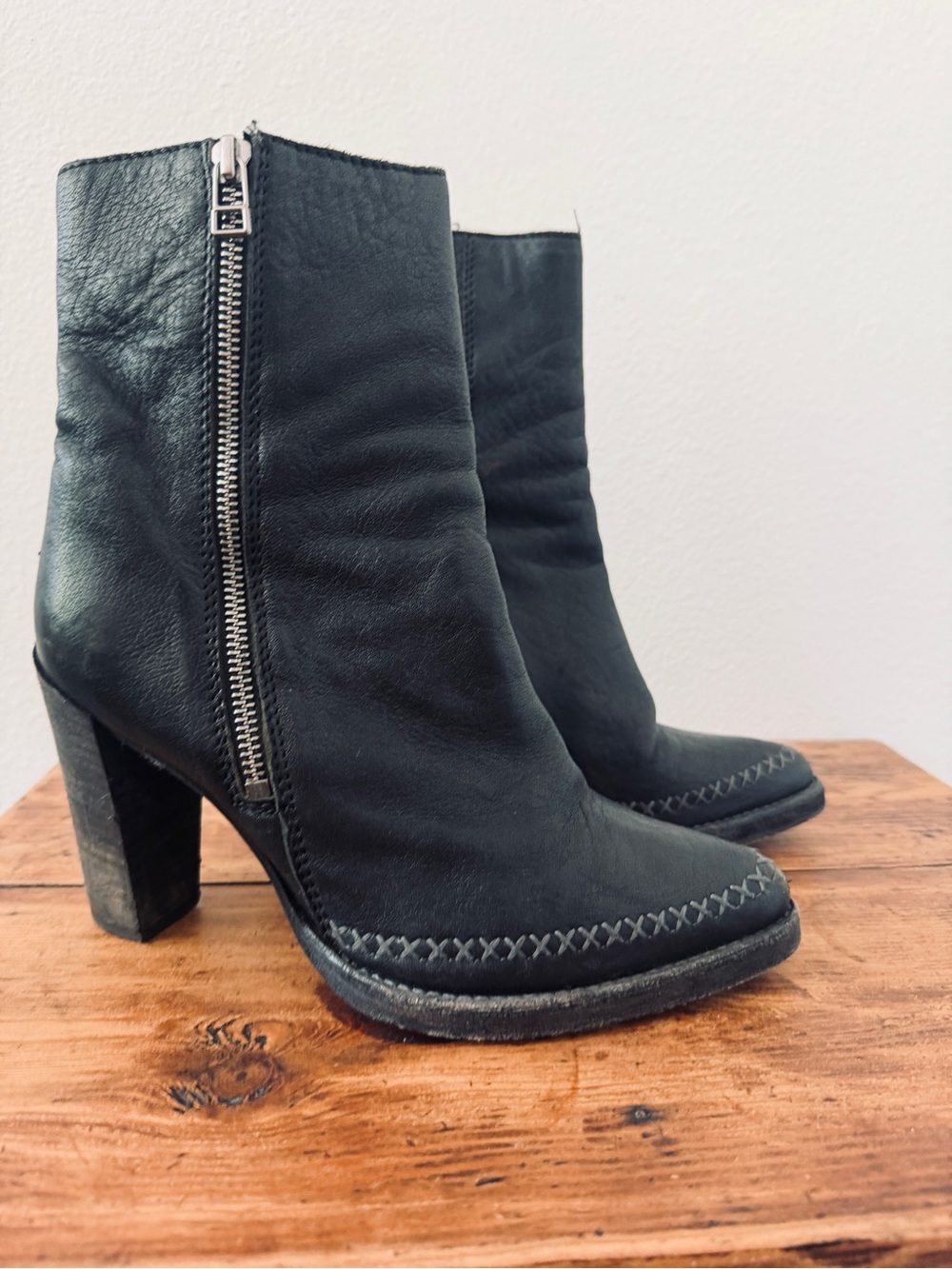 Free People Black Whip Stitch Stitched Boots